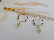 Load image into Gallery viewer, Prehnite and Garnet Hoop Earings (Small to Medium)