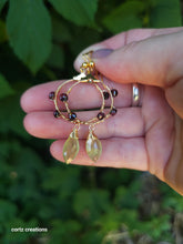 Load image into Gallery viewer, Prehnite and Garnet Hoop Earings (Small to Medium)