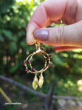 Load image into Gallery viewer, Prehnite and Garnet Hoop Earings (Small to Medium)