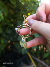 Load image into Gallery viewer, Prehnite and Garnet Hoop Earings (Small to Medium)
