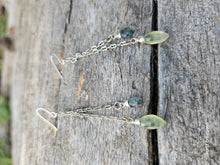 Load image into Gallery viewer, Prehnite & Aquamarine Earrings (Drop dangles with chain)