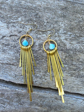 Load image into Gallery viewer, Larimar Earrings with Brass Fringe