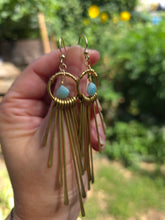 Load image into Gallery viewer, Larimar Earrings with Brass Fringe