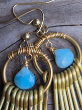 Load image into Gallery viewer, Larimar Earrings with Brass Fringe