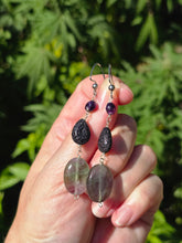 Load image into Gallery viewer, Amethyst, Fluorite, and Lava Stone Earrings