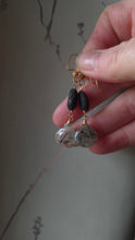 Load image into Gallery viewer, Prehnite with Green Tourmaline and Epidote and Lava Stone Diffuser Earrings