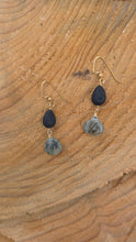 Load image into Gallery viewer, Prehnite with Green Tourmaline and Epidote and Lava Stone Diffuser Earrings