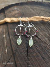 Load image into Gallery viewer, Prehnite, Garnet & Andalusite Hoop Earrings (Small to Medium)