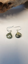 Load image into Gallery viewer, Prehnite & Black Tourmaline Polished Heart Drop Earrings
