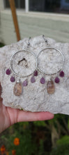 Load image into Gallery viewer, Fluorite & Ruby Hoop Earrings (Med/Lg)