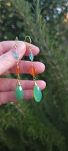 Load image into Gallery viewer, Blue Apatite, Carnelian, & Chrysophrase Drop Dangle Earrings