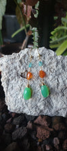 Load image into Gallery viewer, Blue Apatite, Carnelian, & Chrysophrase Drop Dangle Earrings