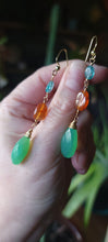 Load image into Gallery viewer, Blue Apatite, Carnelian, & Chrysophrase Drop Dangle Earrings
