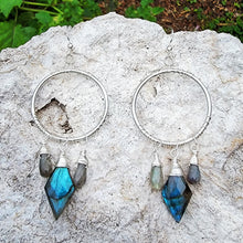 Load image into Gallery viewer, Labradorite Hoop Earrings (Medium)