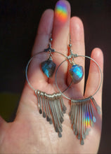 Load image into Gallery viewer, Labrodite Hoop Earrings (Lg) in Gold and Brass
