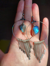 Load image into Gallery viewer, Labrodite Hoop Earrings (Lg) in Gold and Brass
