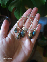 Load image into Gallery viewer, Pyrite &amp; Labradorite Hoops (Large; One of a Kind Design)
