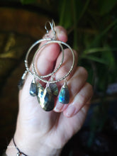 Load image into Gallery viewer, Pyrite &amp; Labradorite Hoops (Large; One of a Kind Design)
