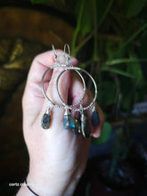 Load image into Gallery viewer, Pyrite &amp; Labradorite Hoops (Large; One of a Kind Design)
