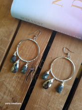 Load image into Gallery viewer, Pyrite &amp; Labradorite Hoops (Large; One of a Kind Design)
