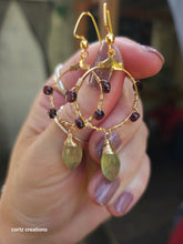 Load image into Gallery viewer, Prehnite and Garnet Hoop Earings (Small to Medium)
