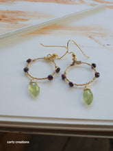 Load image into Gallery viewer, Prehnite and Garnet Hoop Earings (Small to Medium)
