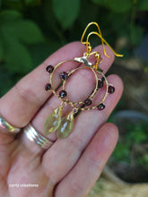 Load image into Gallery viewer, Prehnite and Garnet Hoop Earings (Small to Medium)
