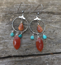 Load image into Gallery viewer, Carnelian, Turquoise, &amp; Sunstone Earrings
