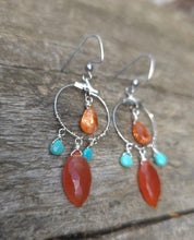 Load image into Gallery viewer, Carnelian, Turquoise, &amp; Sunstone Earrings
