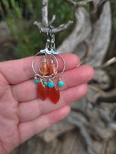 Load image into Gallery viewer, Carnelian, Turquoise, &amp; Sunstone Earrings
