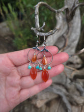 Load image into Gallery viewer, Carnelian, Turquoise, &amp; Sunstone Earrings
