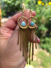 Load image into Gallery viewer, Larimar Earrings with Brass Fringe

