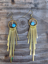 Load image into Gallery viewer, Larimar Earrings with Brass Fringe
