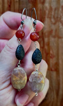 Load image into Gallery viewer, Carnelian, Fluorite, and Lava Stone Diffuser Earrings
