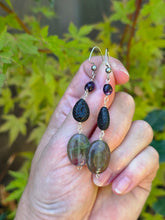 Load image into Gallery viewer, Amethyst, Fluorite, and Lava Stone Earrings
