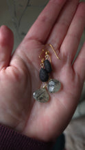 Load image into Gallery viewer, Prehnite with Green Tourmaline and Epidote and Lava Stone Diffuser Earrings
