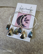 Load image into Gallery viewer, Pyrite &amp; Labradorite Hoops (Large; One of a Kind Design)
