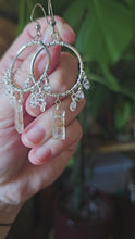 Load and play video in Gallery viewer, Rutilated Quartz &amp; Herkimer Diamonds (Quartz) Hoops (one of a kind design!)
