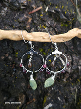 Load image into Gallery viewer, Prehnite, Garnet &amp; Andalusite Hoop Earrings (Small to Medium)
