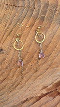 Load image into Gallery viewer, Pink Tourmaline Drop Dangle Mini Hoop Earrings
