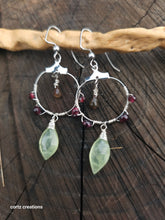 Load image into Gallery viewer, Prehnite, Garnet &amp; Andalusite Hoop Earrings (Small to Medium)
