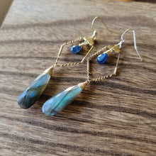 Load image into Gallery viewer, Labradorite &amp; Blue Kyanite Drop Dangle Earrings

