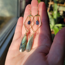 Load image into Gallery viewer, Labradorite &amp; Blue Kyanite Drop Dangle Earrings
