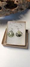 Load image into Gallery viewer, Prehnite &amp; Black Tourmaline Polished Heart Drop Earrings
