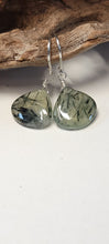 Load image into Gallery viewer, Prehnite &amp; Black Tourmaline Polished Heart Drop Earrings
