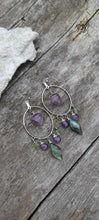 Load image into Gallery viewer, Fluorite, Labradorite, Amethyst, &amp; Tourmaline Hoop Earrings

