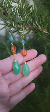 Load image into Gallery viewer, Blue Apatite, Carnelian, &amp; Chrysophrase Drop Dangle Earrings
