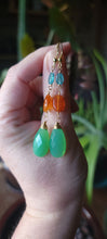 Load image into Gallery viewer, Blue Apatite, Carnelian, &amp; Chrysophrase Drop Dangle Earrings
