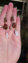 Load image into Gallery viewer, Drop Dangle Earrings: Rainbow Moonstone &amp; Jasper
